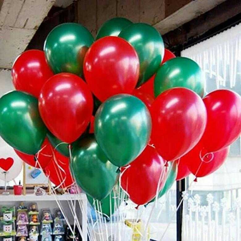 Шары изумруд и красные металлики (25 см)