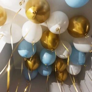 Шары под потолок «Хром золото, Голубой, белый»