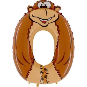 Фольгированный шар «Цифра 0» Обезьяна